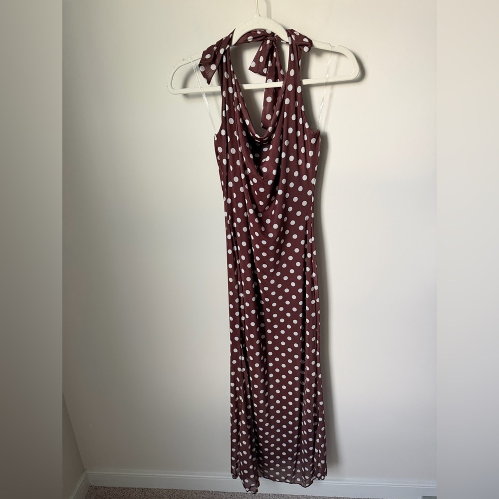 See You Monday Brown Polka Dot halter Maxi Dress